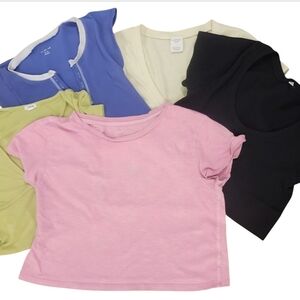 Set Of 5  Tiny Tops - Pink, Blue, Black, Green, Cream